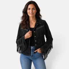 Chaqueta Ante Mujer Flecos Cropped