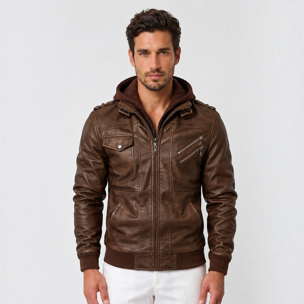 Chaqueta de Cuero Hombre Casual Premium