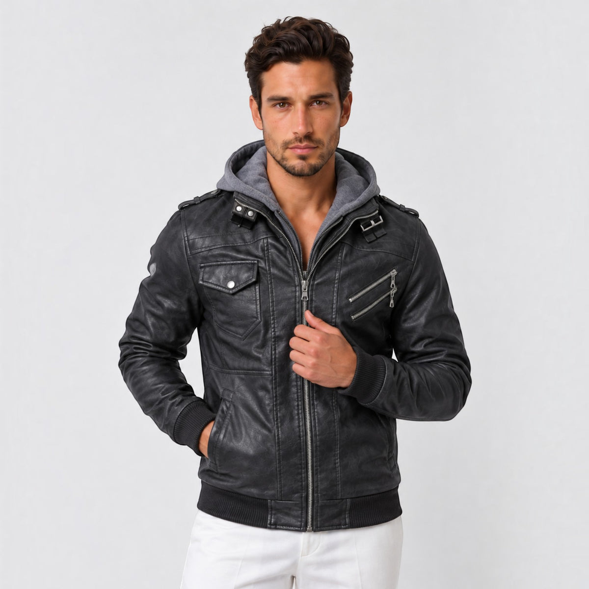 Chaqueta de Cuero Hombre Casual Premium