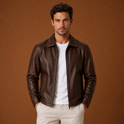 Chaqueta Cuero Hombre Clásica con Cremallera