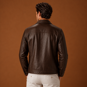 Chaqueta Cuero Hombre Clásica con Cremallera