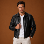 Chaqueta Cuero Hombre Clásica con Cremallera