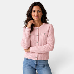 Women's Ribbed Knit Cardigan - Long Sleeve, Button Front