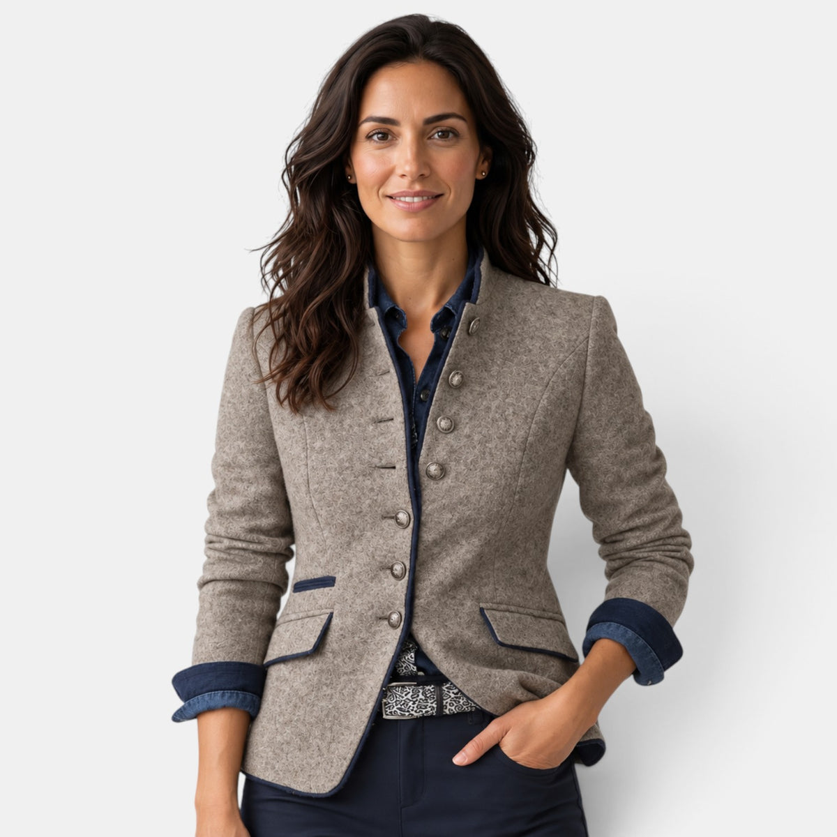 Blazer Mujer Marrón Elegante Entallada Oficina