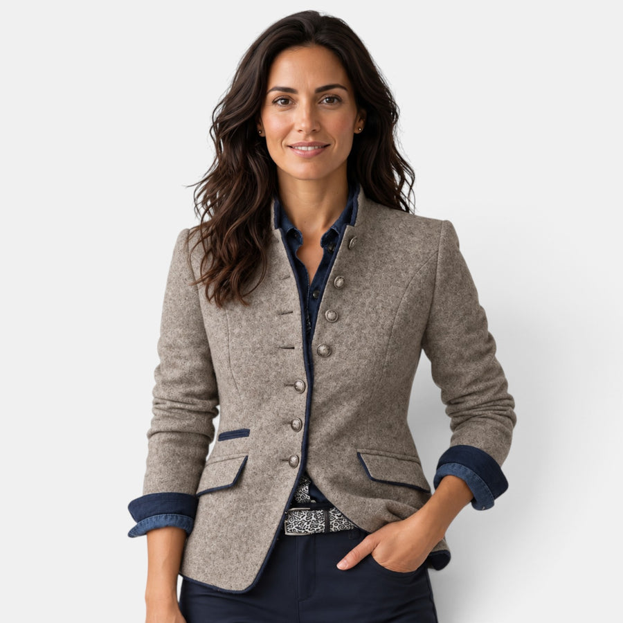 Blazer Mujer Marrón Elegante Entallada Oficina