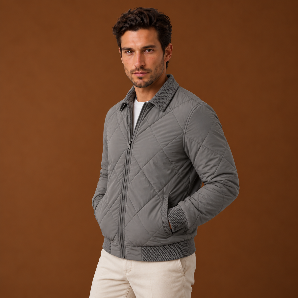 Chaqueta Bomber Hombre Casual con Cremallera