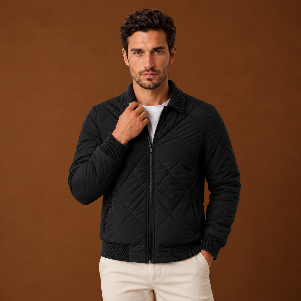 Chaqueta Bomber Hombre Casual con Cremallera