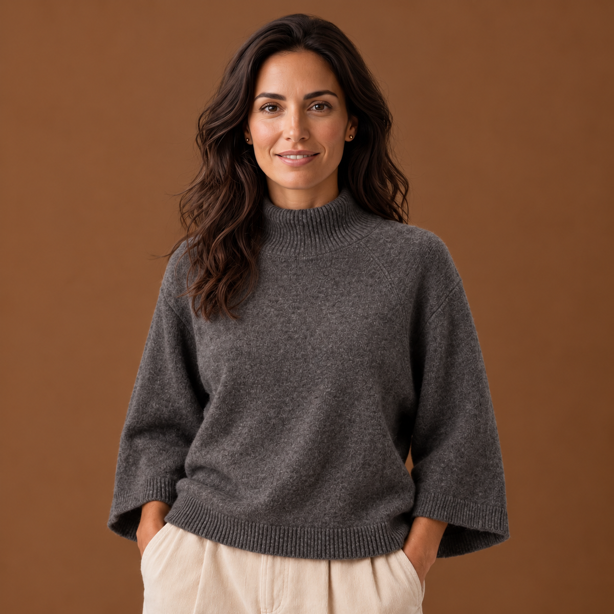 Suéter Mujer Oversize Punto Grueso Cuello Alto