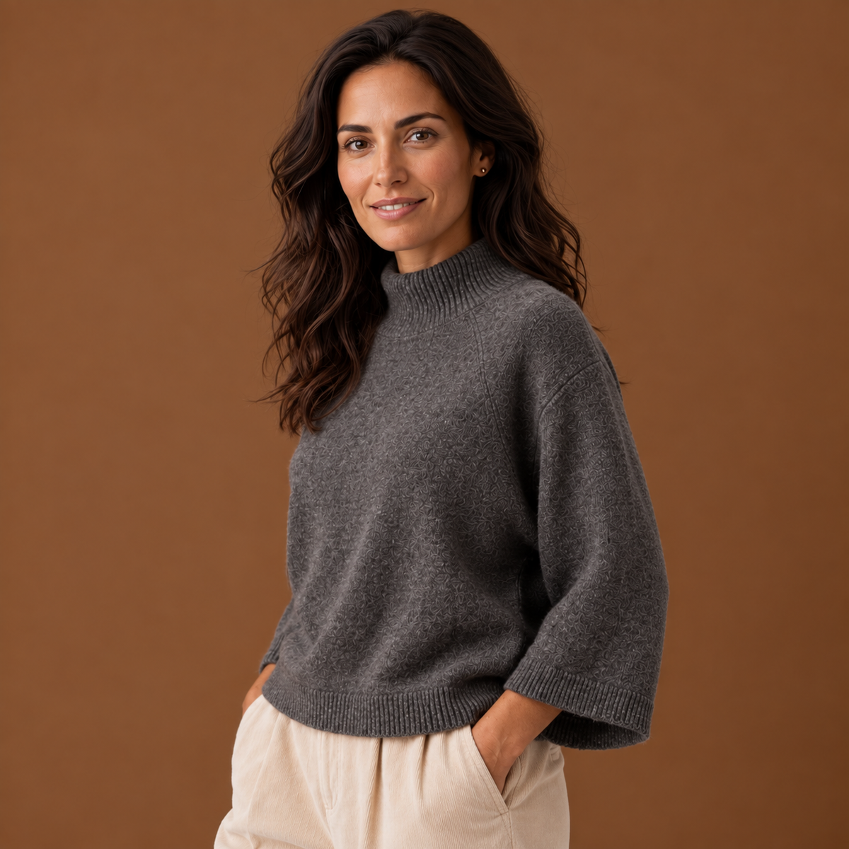 Suéter Mujer Oversize Punto Grueso Cuello Alto