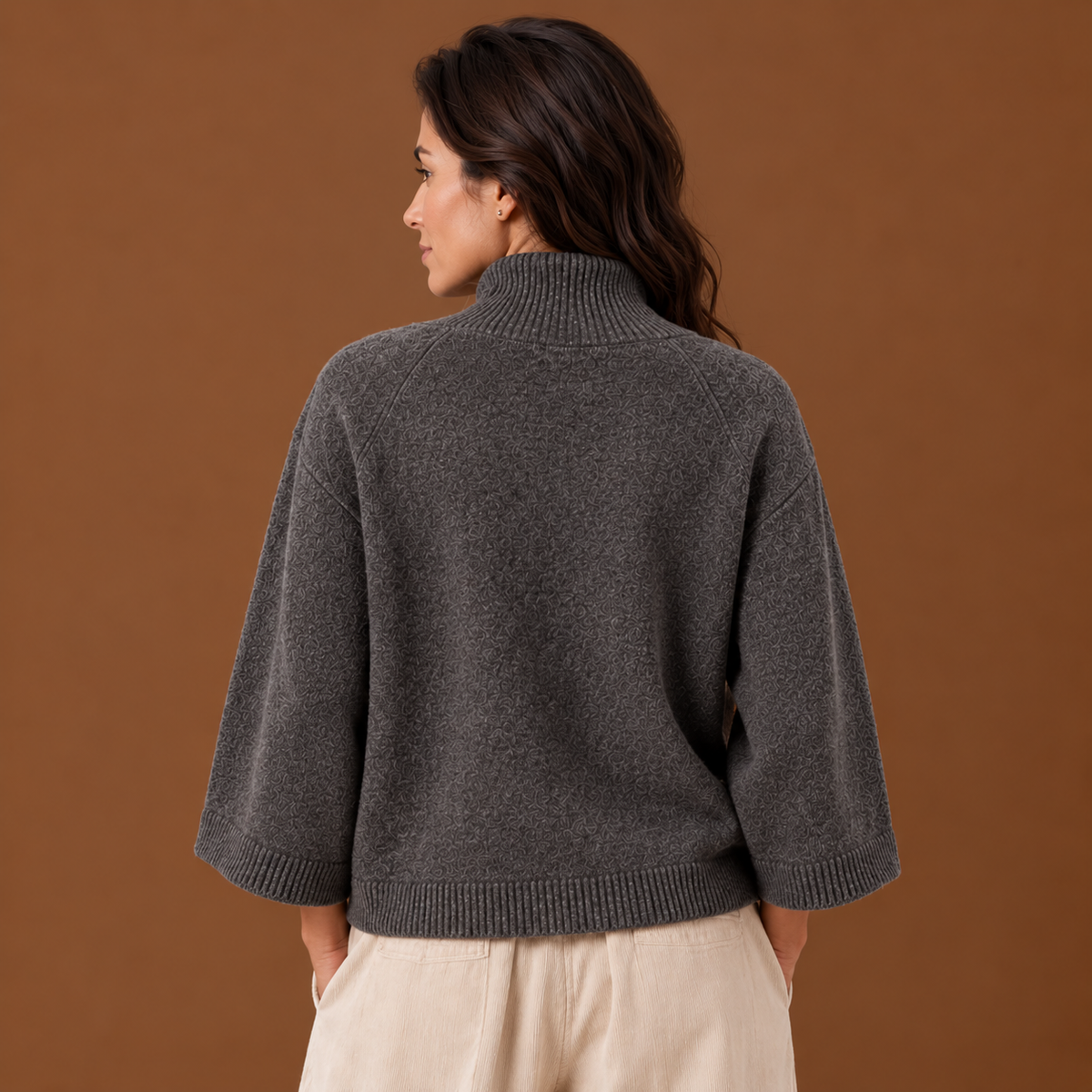 Suéter Mujer Oversize Punto Grueso Cuello Alto