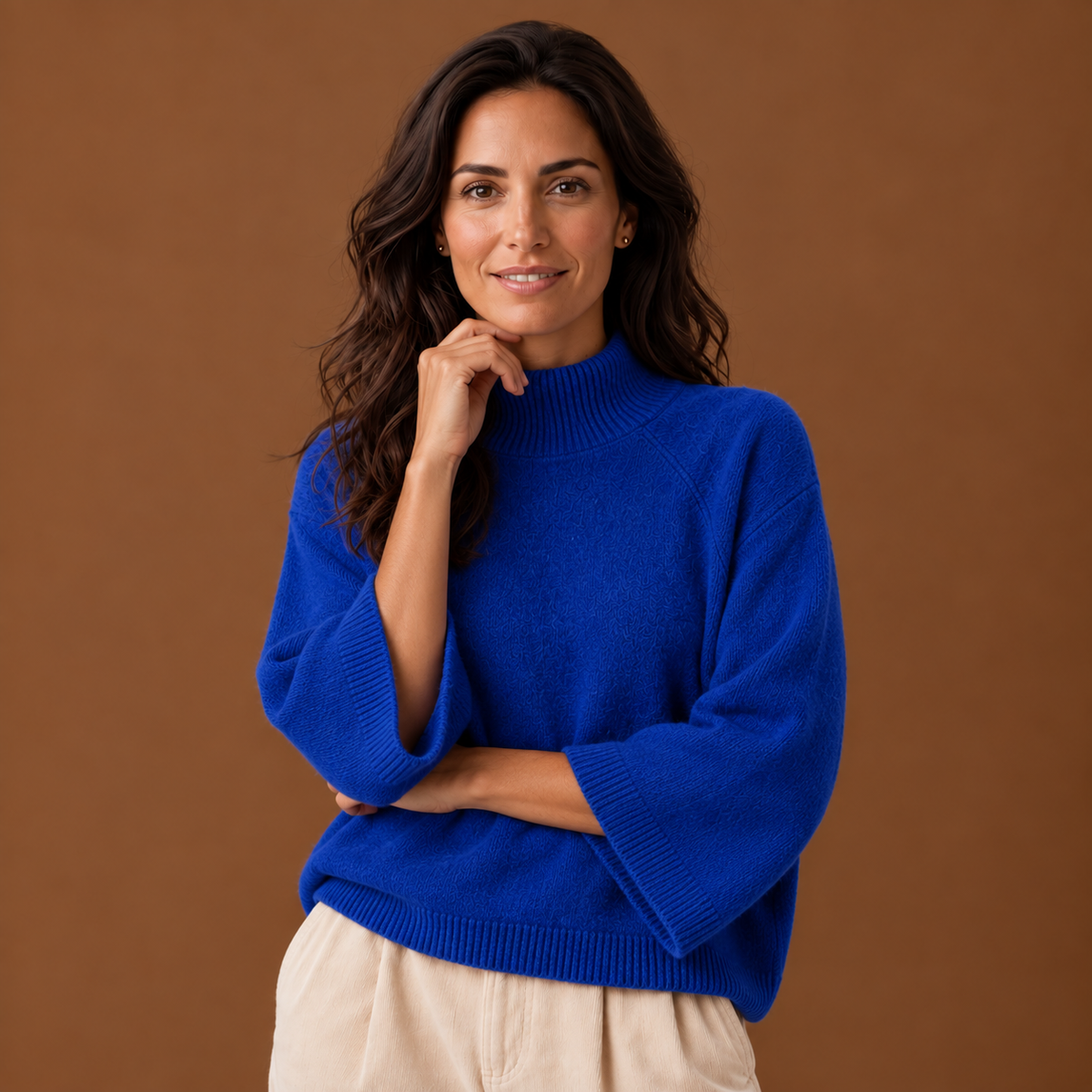 Suéter Mujer Oversize Punto Grueso Cuello Alto