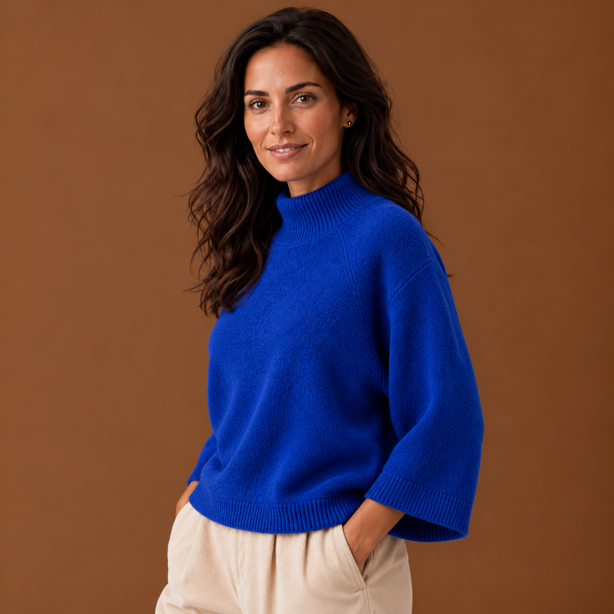 Suéter Mujer Oversize Punto Grueso Cuello Alto