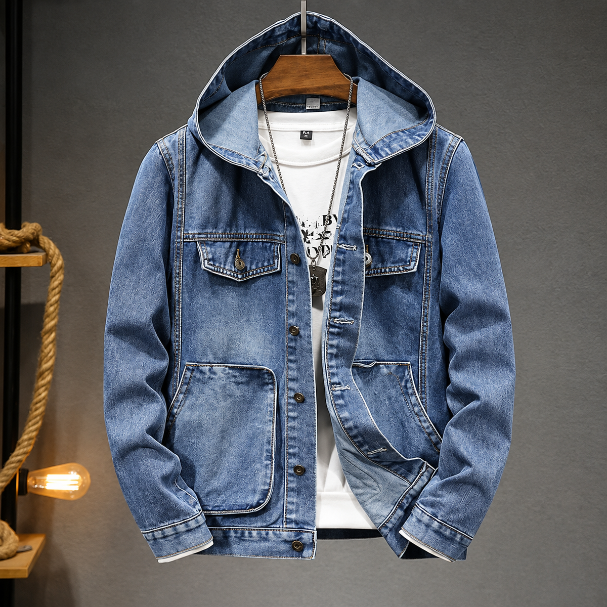 Sudadera Vaquera Hombre con Capucha