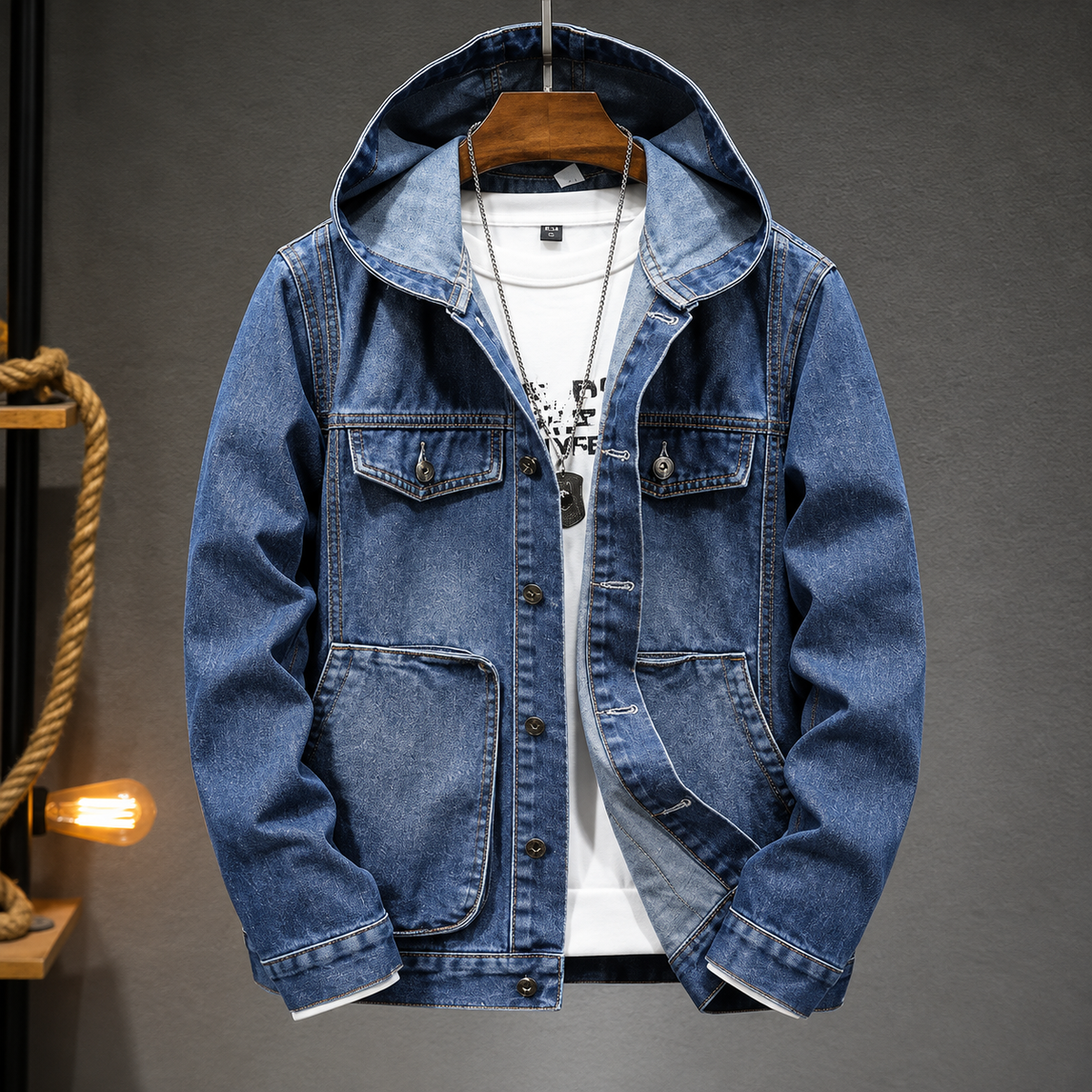Sudadera Vaquera Hombre con Capucha