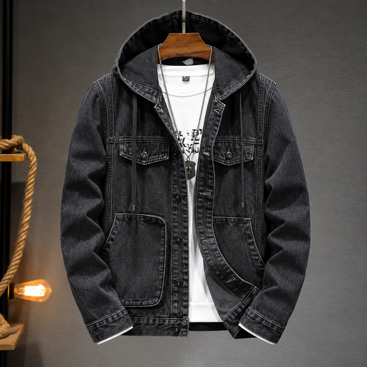 Sudadera Vaquera Hombre con Capucha