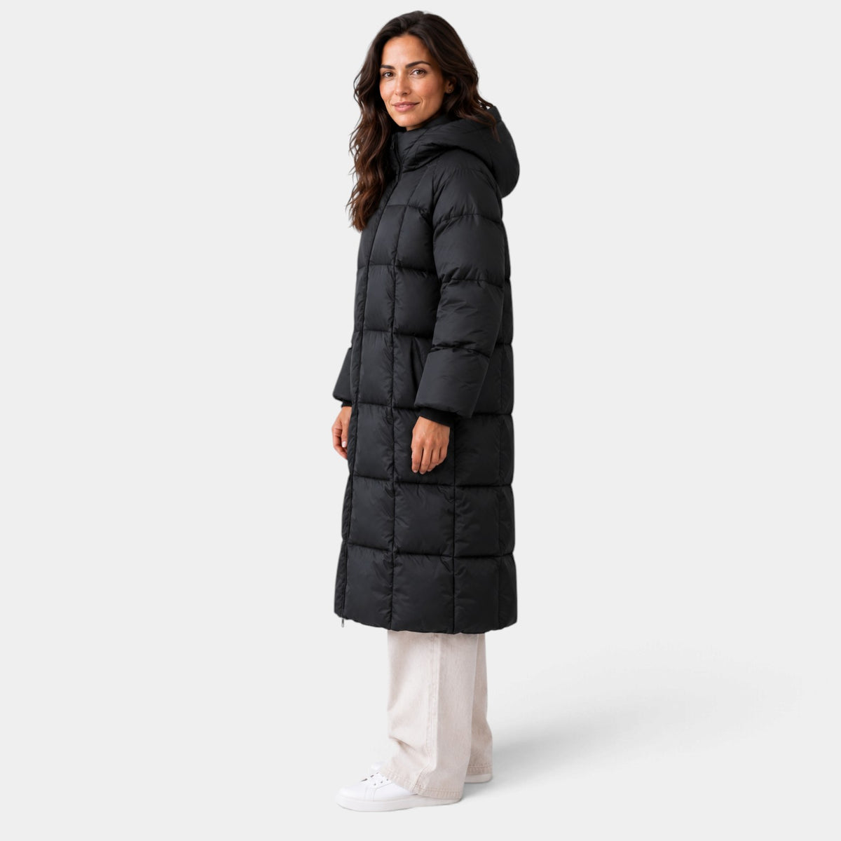 Women's Long Padded Winter Coat with Generous Hood