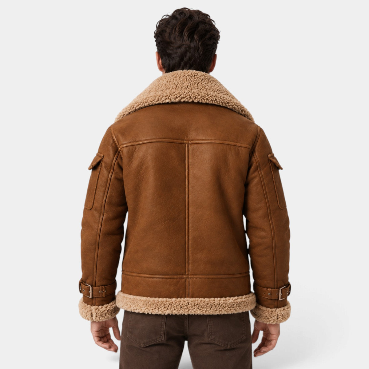 Chaqueta Aviador Hombre Efecto Piel con Cuello de Borrego Sintético