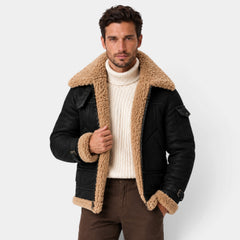 Chaqueta Aviador Hombre Efecto Piel con Cuello de Borrego Sintético