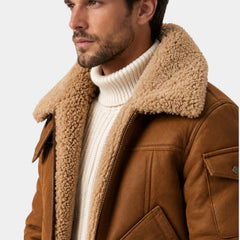 Chaqueta Aviador Hombre Efecto Piel con Cuello de Borrego Sintético