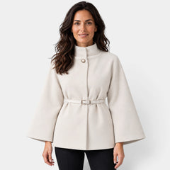Chaqueta Mujer Capa con Cinturón y Cuello Alto