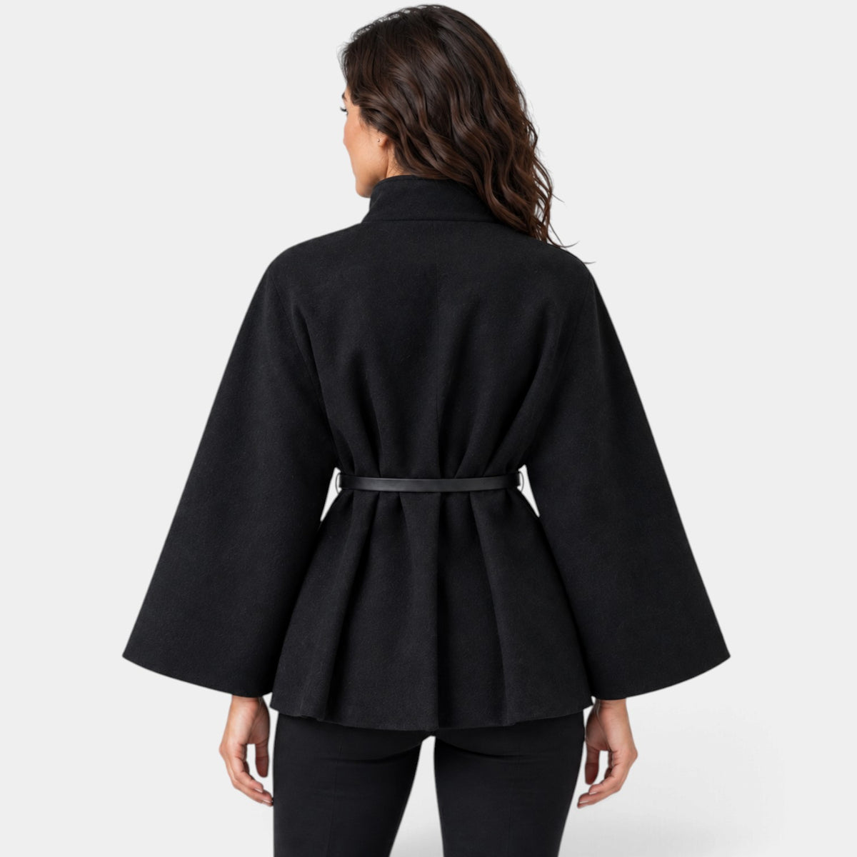 Chaqueta Mujer Capa con Cinturón y Cuello Alto