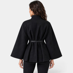 Chaqueta Mujer Capa con Cinturón y Cuello Alto