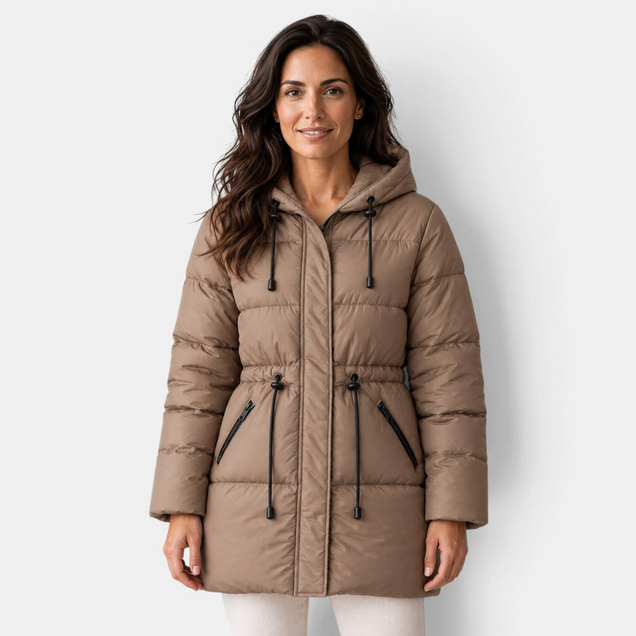 Chaqueta Mujer Acolchada con Capucha y Cordón Ajustable en la Cintura