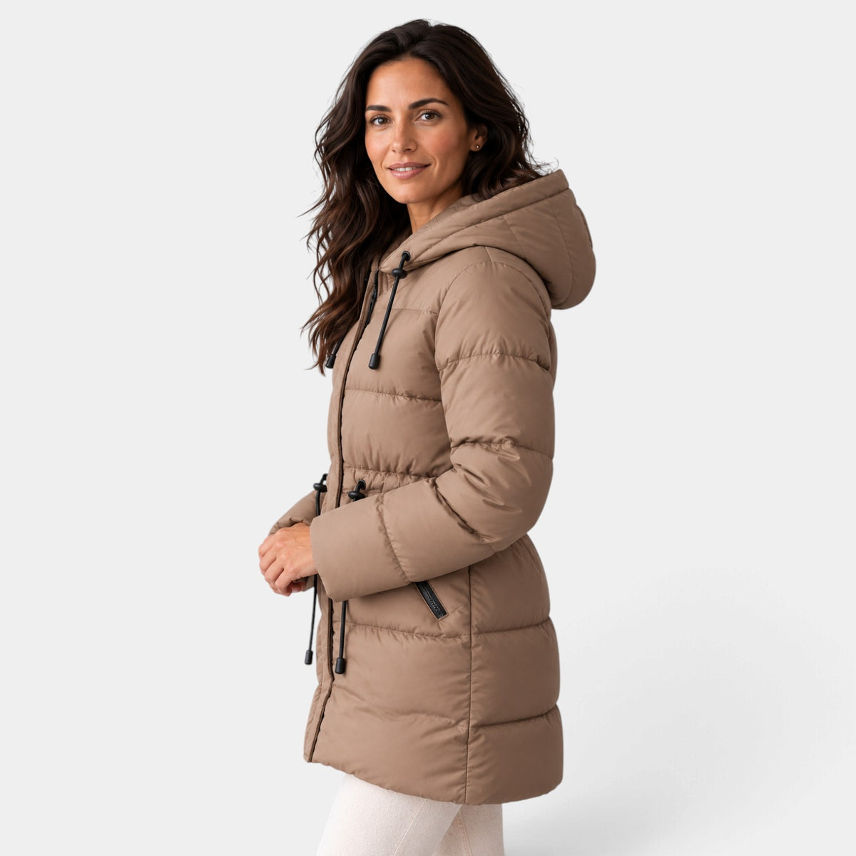 Chaqueta Mujer Acolchada con Capucha y Cordón Ajustable en la Cintura