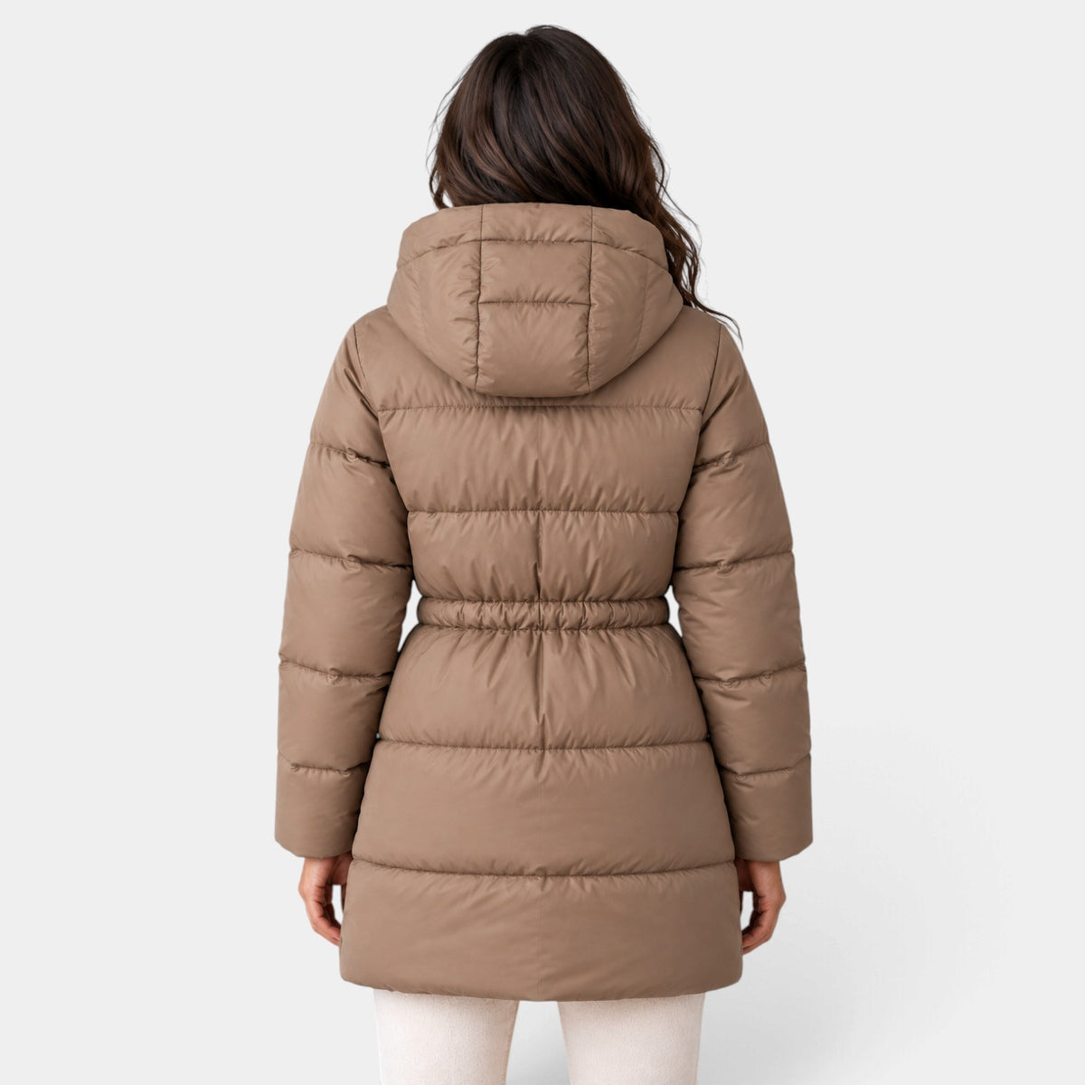 Chaqueta Mujer Acolchada con Capucha y Cordón Ajustable en la Cintura