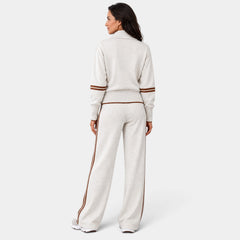 Conjunto Mujer Loungewear con Top Corto de Media Cremallera y Pantalón Ancho