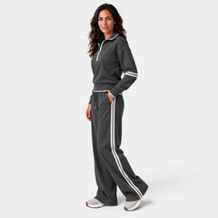 Conjunto Mujer Loungewear con Top Corto de Media Cremallera y Pantalón Ancho