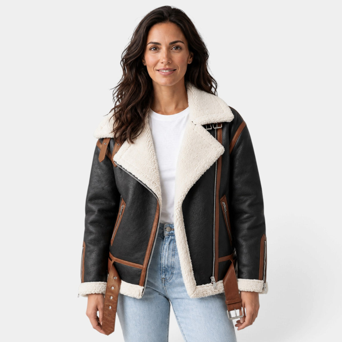Chaqueta Mujer de Borreguito con Cremallera y Forro Sherpa