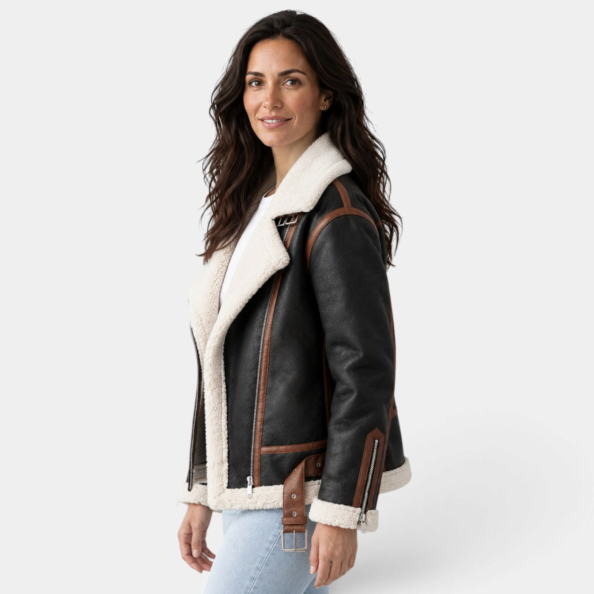 Chaqueta Mujer de Borreguito con Cremallera y Forro Sherpa
