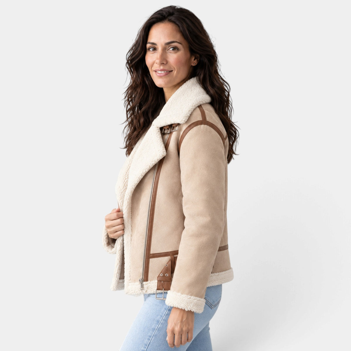 Chaqueta Mujer de Borreguito con Cremallera y Forro Sherpa