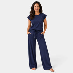 Women's Cap Sleeve Top and Wide-Leg Pants Set
