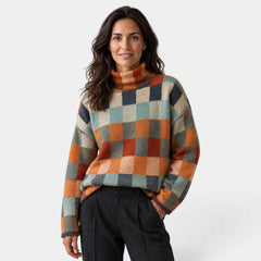 Jersey Mujer Oversize de Cuadros con Cuello Alto