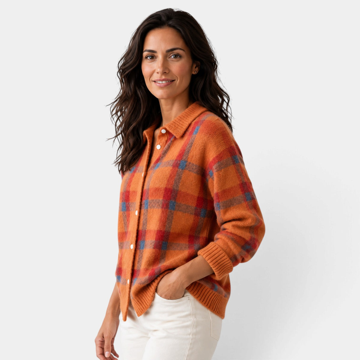Jersey Mujer de Lana a Cuadros con Botones