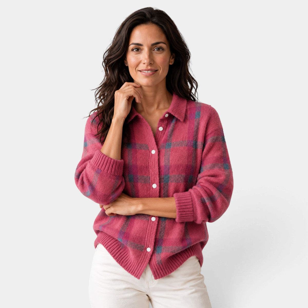 Jersey Mujer de Lana a Cuadros con Botones