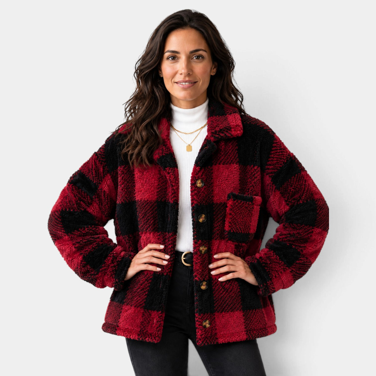 Chaqueta Mujer de Cuadros Afelpada para Otoño e Invierno
