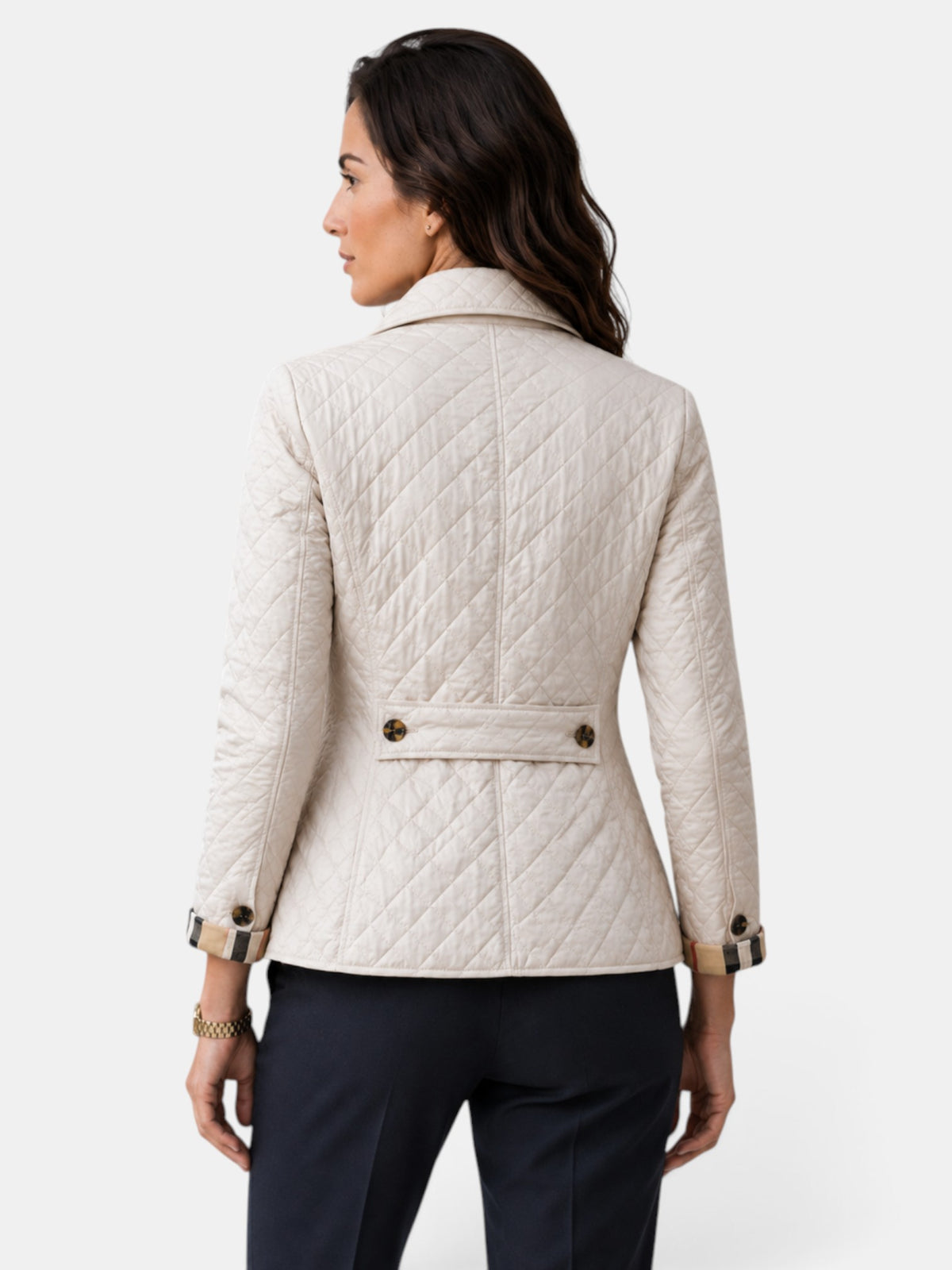 Chaqueta Acolchada de Mujer con Cuello Camisero y Botones