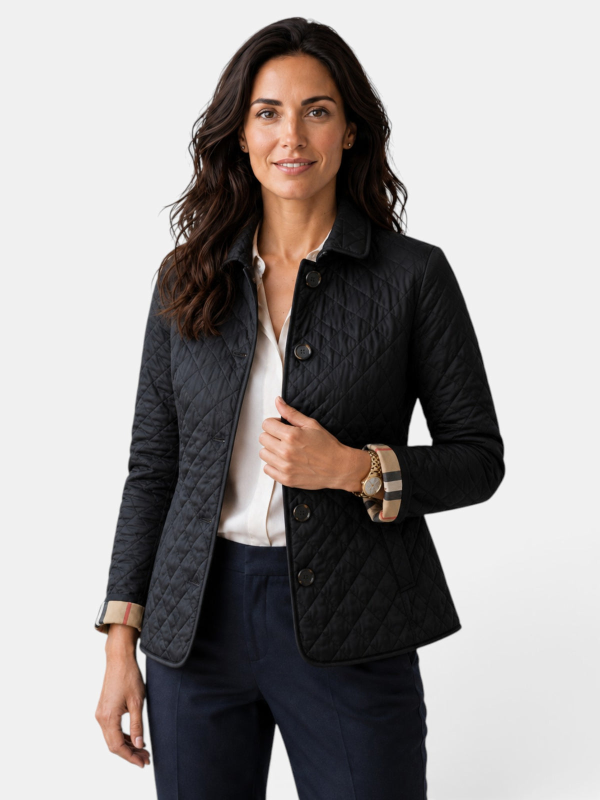 Chaqueta Acolchada de Mujer con Cuello Camisero y Botones
