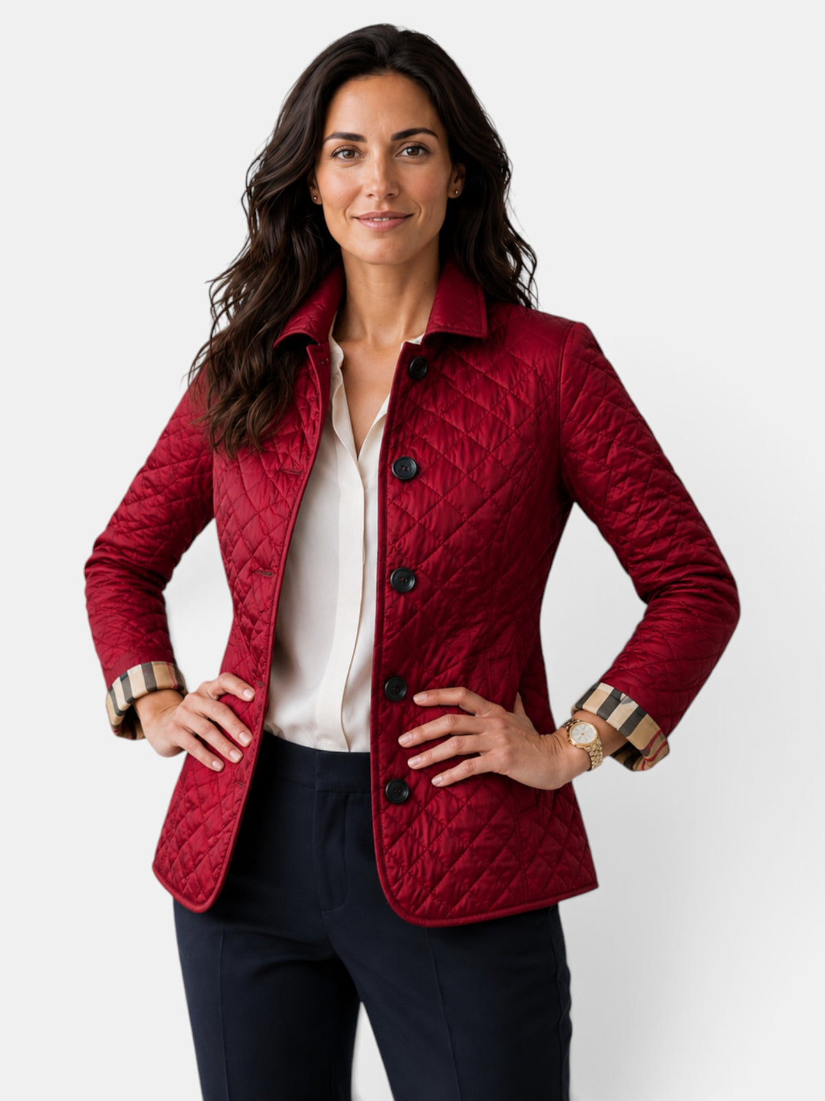 Chaqueta Acolchada de Mujer con Cuello Camisero y Botones