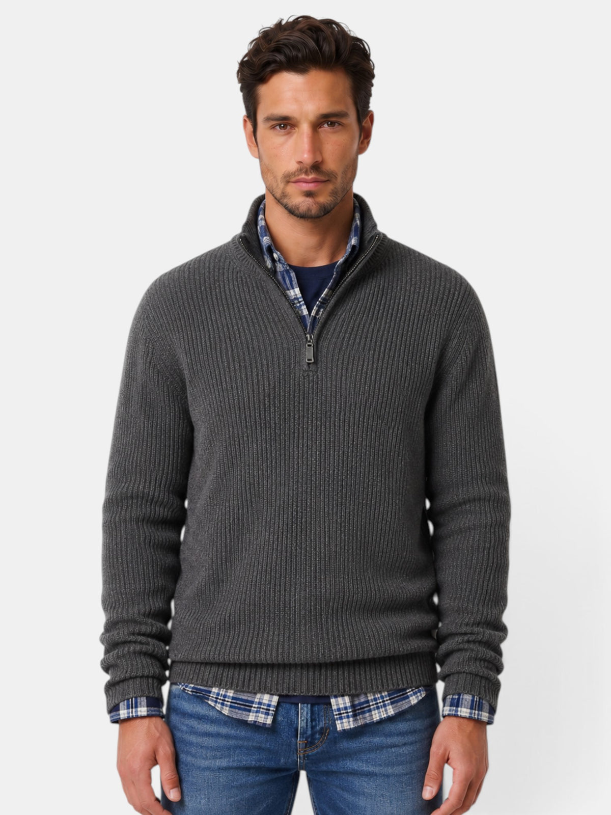 Suéter Hombre Punto Cremallera Cuello Alto