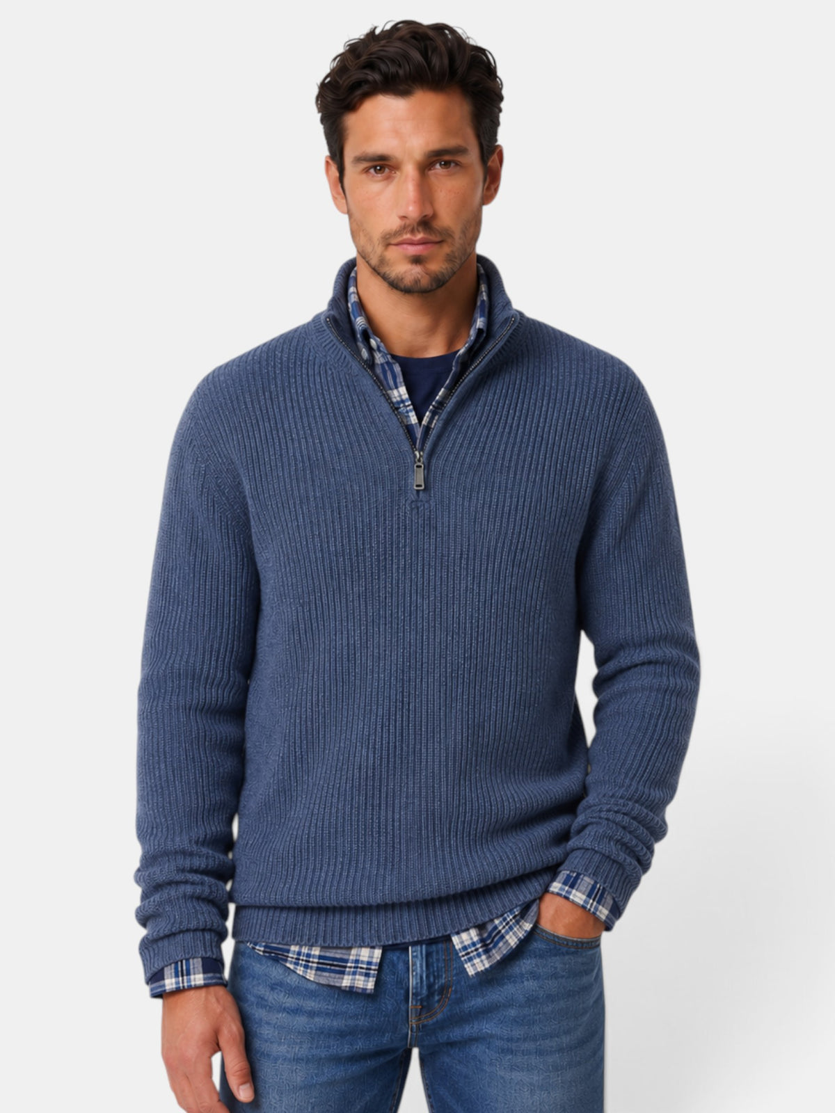 Suéter Hombre Punto Cremallera Cuello Alto