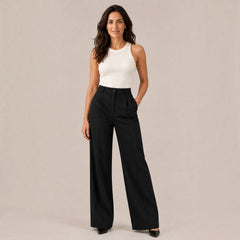 Pantalón Mujer Elegante de Talle Alto Recto Ancho