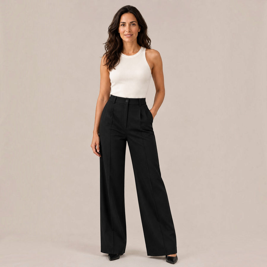 Pantalón Mujer Elegante de Talle Alto Recto Ancho