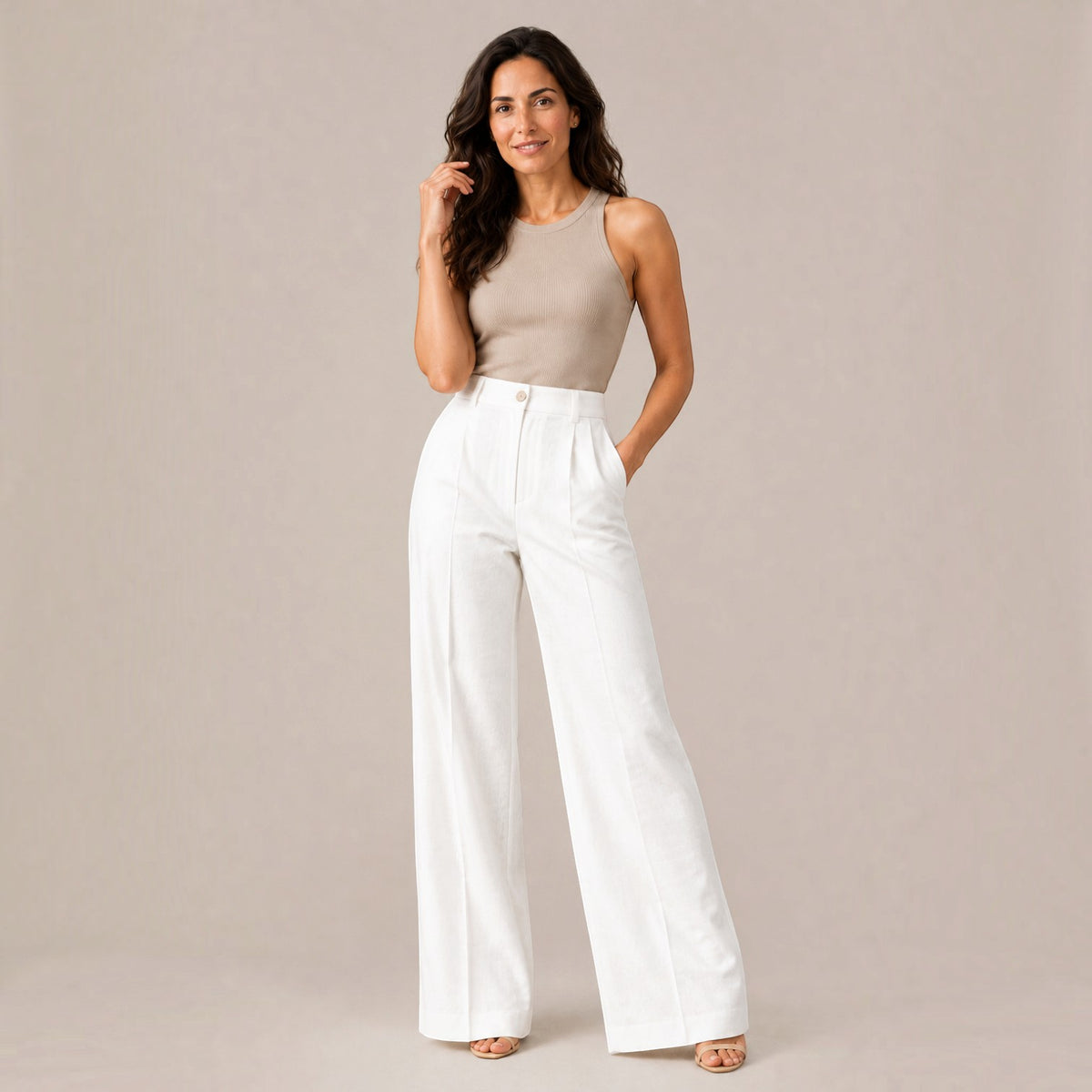 Pantalón Mujer Elegante de Talle Alto Recto Ancho