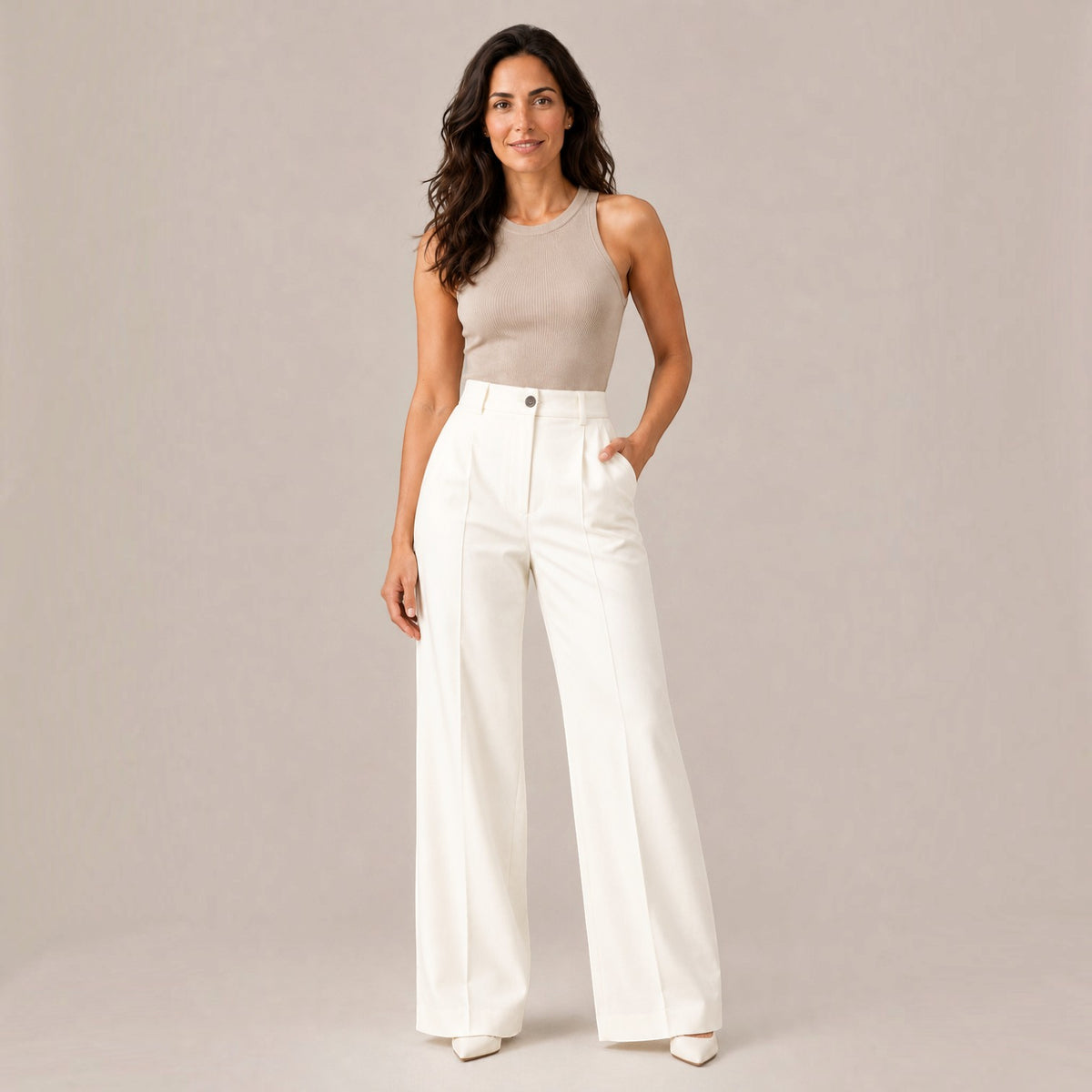 Pantalón Mujer Elegante de Talle Alto Recto Ancho
