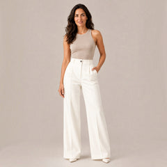 Pantalón Mujer Elegante de Talle Alto Recto Ancho