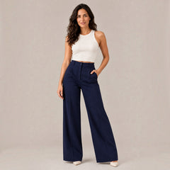 Pantalón Mujer Elegante de Talle Alto Recto Ancho